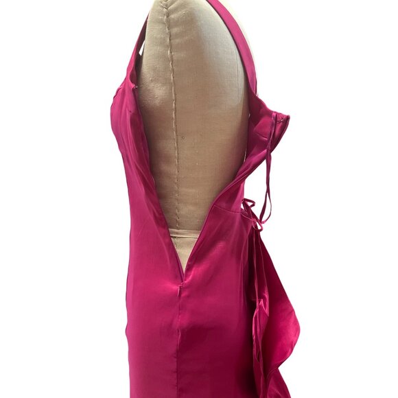 Jump Apparel Pink Dress Fuchsia Satin Gown With Lace-Up Back Sleeveless Ruffle D - Picture 9 of 12